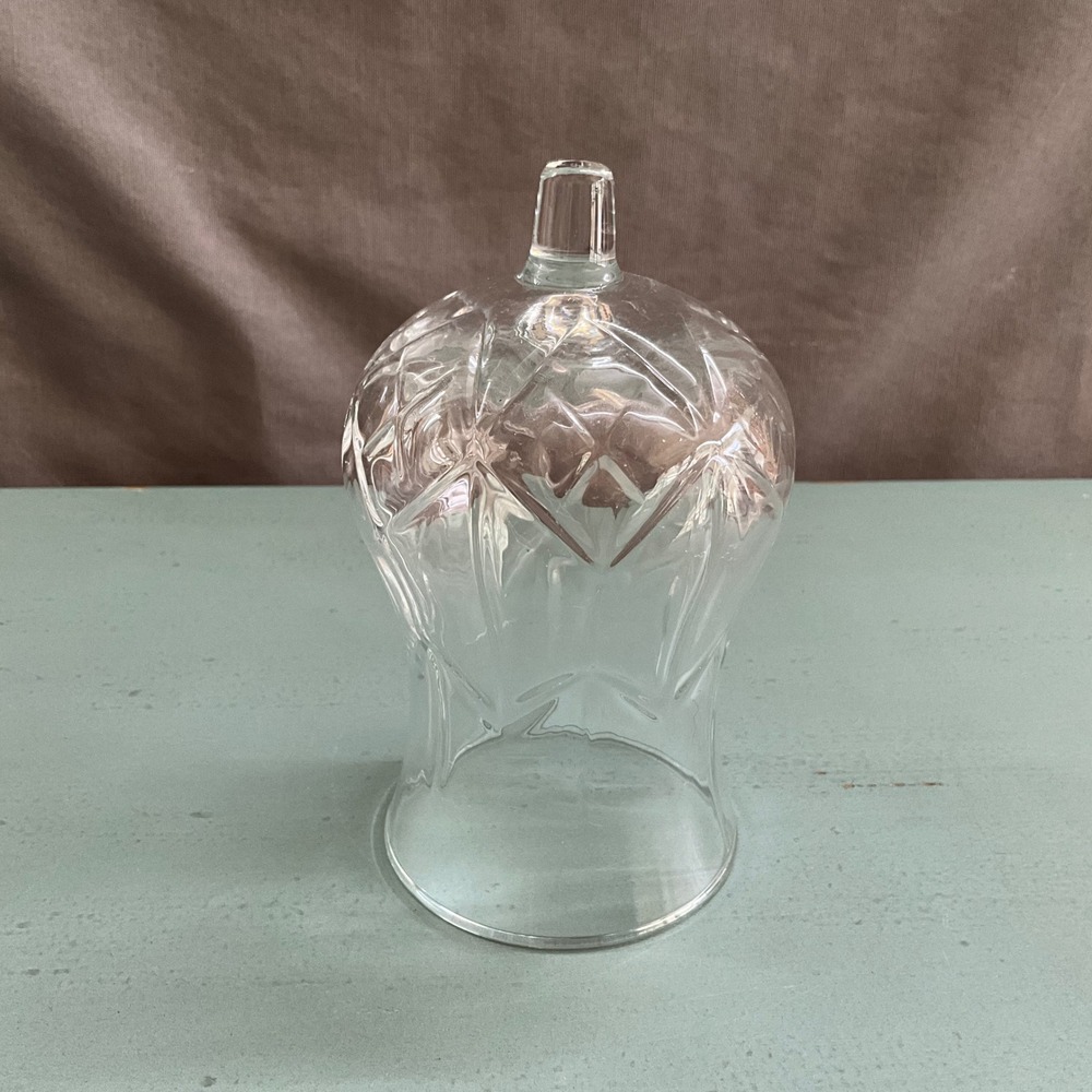Vintage Clear Glass Hurricane Candle Shade Starburst Cut Peg Base Fairy Lamp Top